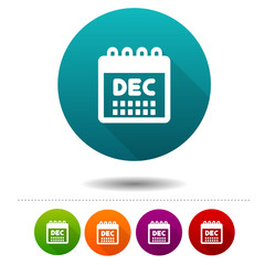 Month December icon. Calendar symbol sign. Web Button.