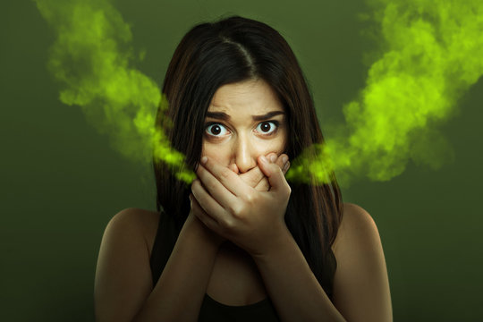Halitosis concept of woman with bad breath