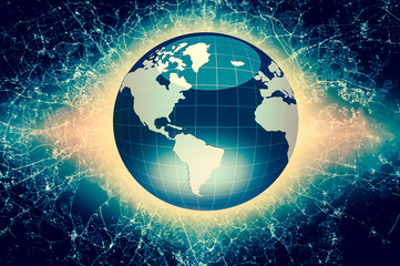 Best Internet Concept of global business. Globe, glowing lines on technological background. Wi-Fi, rays, symbols Internet, 3D illustration