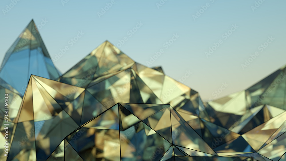 Poster polygonal modern glass shape 3d rendering with dof