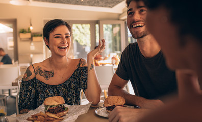 Friends hanging out at a cafe