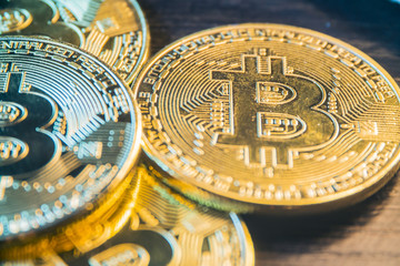 Fototapeta na wymiar bitcoin coins close up 