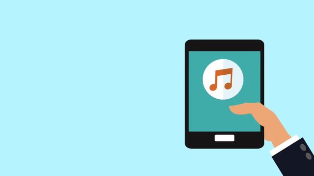 Hand using smartphone with multimedia icons High Definition animation colorful scenes