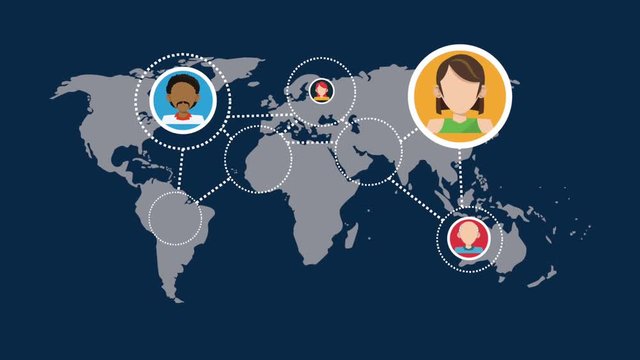 People face on world map High Definition animation colorful scenes