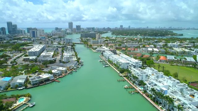 Miami Beach Florida aerial view of islands and residential neighborhoods