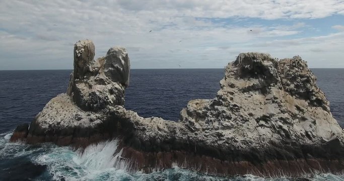 Aerial shots of roca partida rock, revillagigedo archipelago, Mexican pacific.