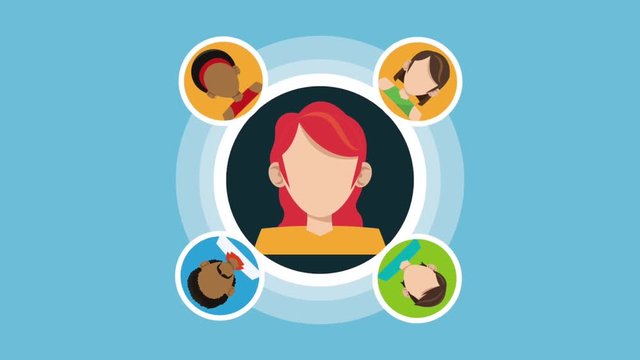 People faces cartoons on rounds symbols High Definition animation colorful scenes