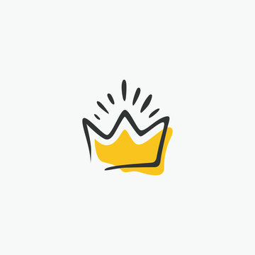 Graphic modernist element drawn by hand. royal crown of gold. Isolated on white background. Vector illustration. Logotype, logo
