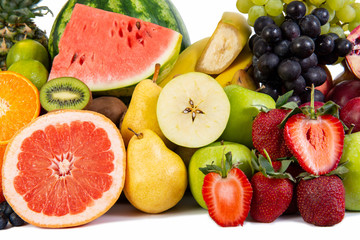 Mixed fresh fruits isolated on white