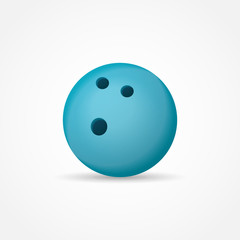 Blue bowling ball isolated on white background. Vector illustration.