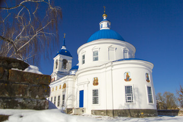 White-stone church in the village