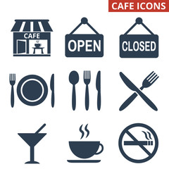 Cafe icons set on white background.