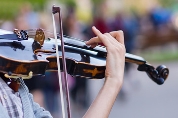 Violin close up with hand