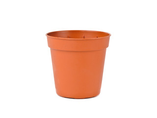 plastic flower pot on white background