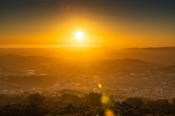 Sunset with sun rays over the Guimaraes