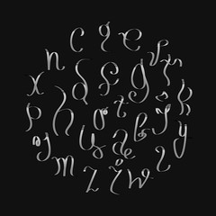 Vector elements. English letter. Signs, metallic lowercase letters. Illustration of the English alphabet in a circle in discord.