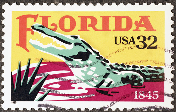 Alligator of Florida on postage stamp