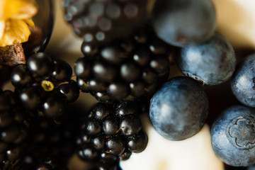 Macro view of blackberries, blueberries, raspberries