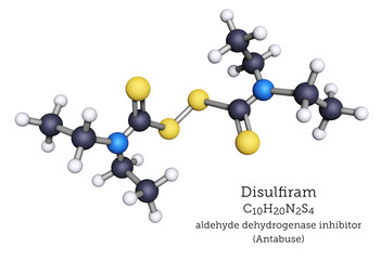 Ball-and-Stick Molecular Model of Disulfiram