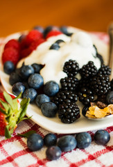 Macro view of blackberries, blueberries, raspberries