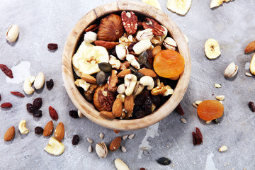 Composition with dried fruits and assorted healthy nuts