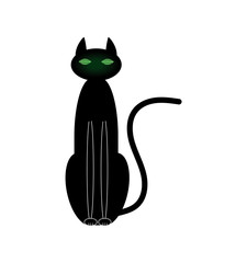 black cat with green luminous eyes