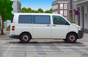 City street with minibus