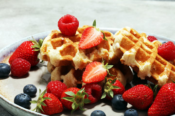 Traditional belgian waffles with fresh fruit