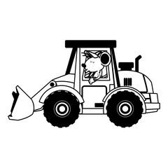 worker mouse driving backhoe vector illustration graphic design