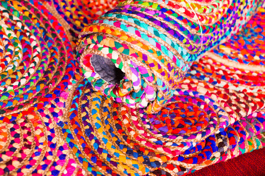 Imafe of colored handmade carpet close up