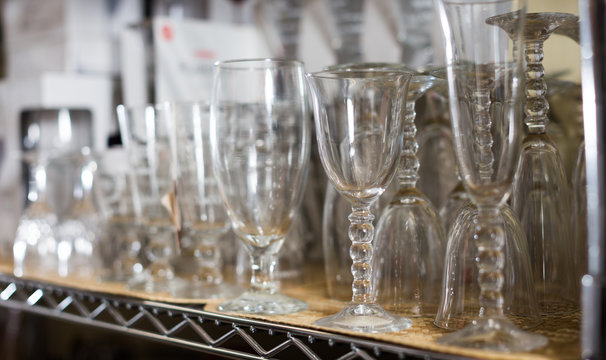 collection of crystal glasses for wine