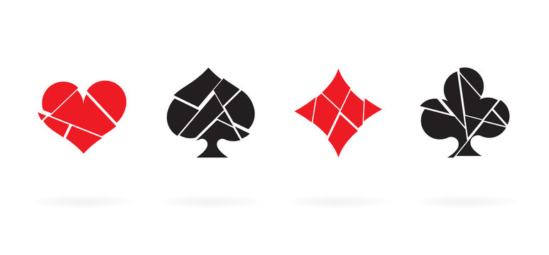 Broken playing card suits icon set. Isolated vector.
