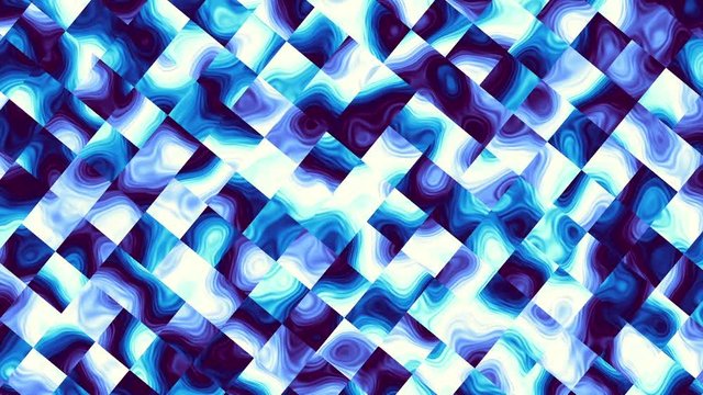 Moving blue low poly squares. Transform blurred squares. Looping footage.