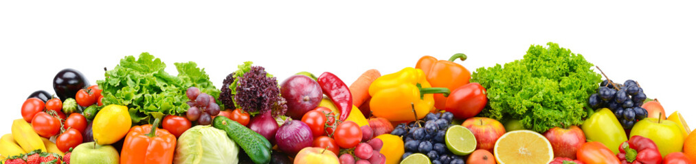 Naklejka na ściany i meble Panorama bright vegetables and fruits isolated on white