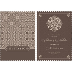 Wedding  Invitation  with baroque pattern. Size: 5" x 7". Beautiful Victorian ornament. Frame with floral elements.  The front and back side. 