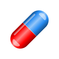 Red and blue capsule pill isolated on white background