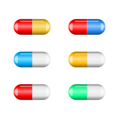 cartoon capsule pill set isolated on white background
