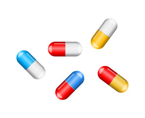 cartoon capsule pill set isolated on white background