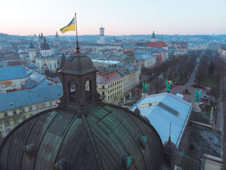 old european architecture. opera building in center of city. aerial view