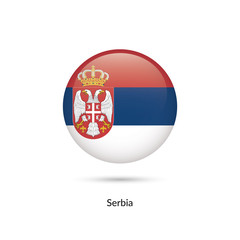 Serbia flag - round glossy button. Vector Illustration