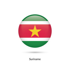 Suriname flag - round glossy button. Vector Illustration