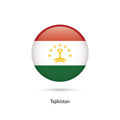 Obraz premium Tajikistan flag - round glossy button. Vector Illustration