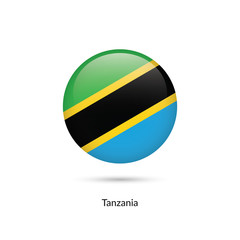 Tanzania flag - round glossy button. Vector Illustration