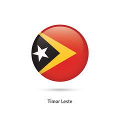 Timor Leste - East Timor flag - round glossy button. Vector Illustration