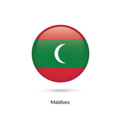 Maldives flag - round glossy button. Vector Illustration