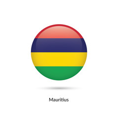 Mauritius flag - round glossy button. Vector Illustration