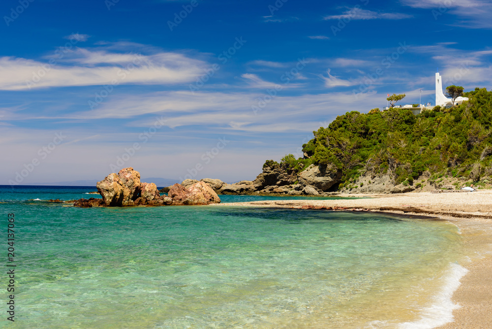 Wall mural the scenic potami beach, a popular destination on the greek island of samos, greece