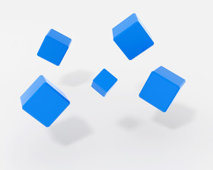 Fototapeta na wymiar flying blue cubes - rendered 3d illustration