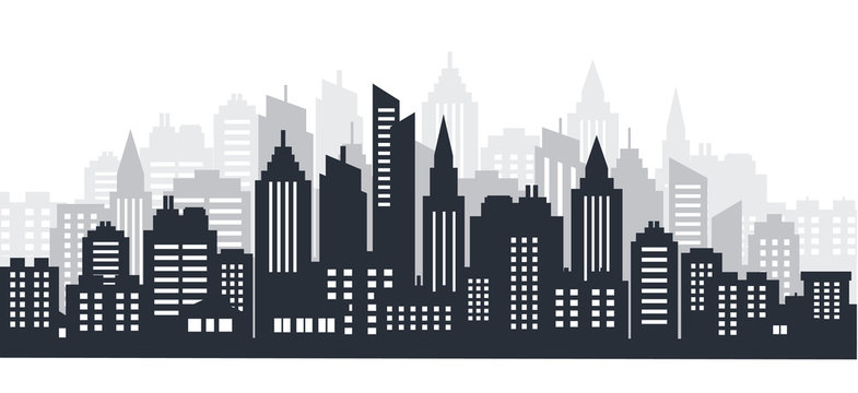 City silhouette land scape. City landscape. Downtown landscape with high skyscrapers. Panorama architecture Goverment buildings illustration. Urban life