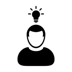 Entrepreneur icon vector male person profile avatar symbol with bulb for creative idea for business Development in Glyph Pictogram illustration